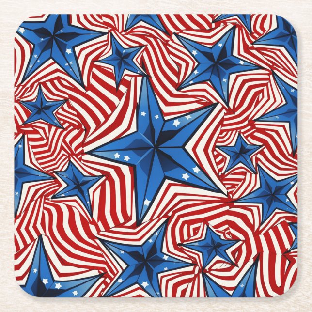 Stars & Stripes Bold Pattern Square Paper Coaster (Front)