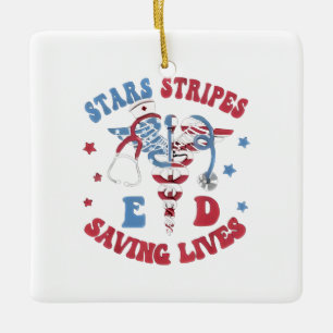 Stars Stripes E D Saving Lives Ceramic Ornament