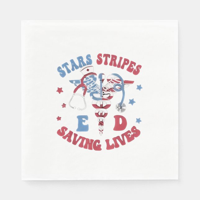 Stars Stripes E D Saving Lives Napkin (Front)