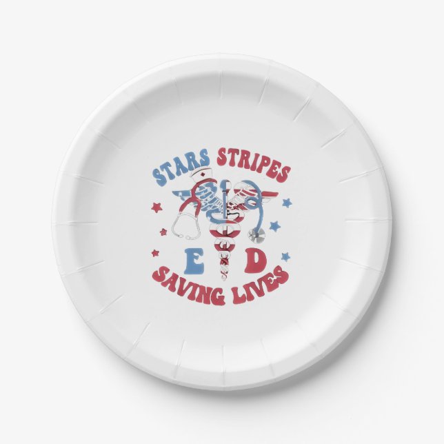 Stars Stripes E D Saving Lives Paper Plate (Front)