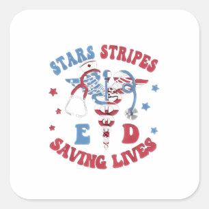 Stars Stripes E D Saving Lives Square Sticker