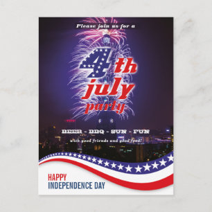Stars, Stripes,Fireworks 4th Of July Invitatation Postcard