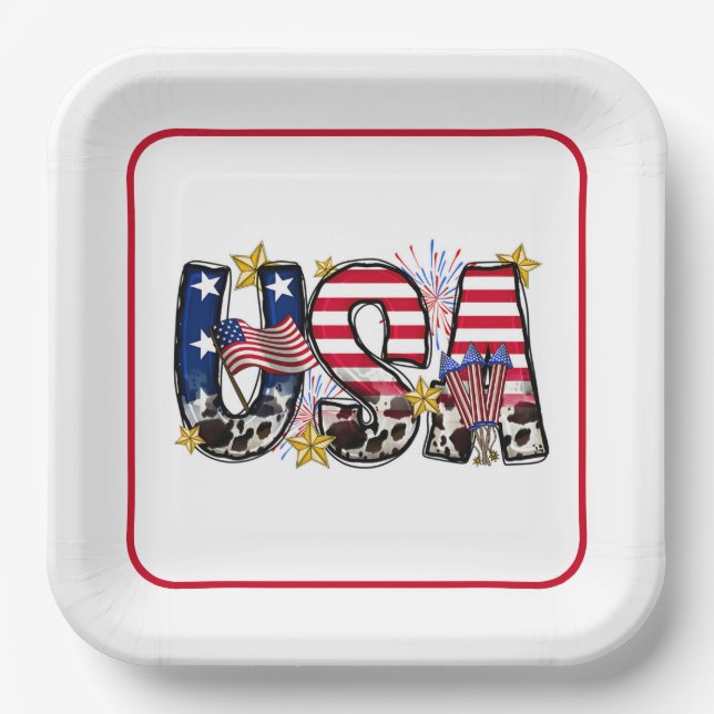 Stars, Stripes & Fireworks: USA in Full Glory  Paper Plate (Front)