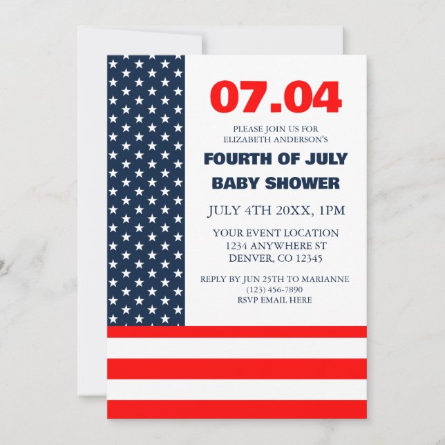 Stars & Stripes Flag 4th Of July Baby Shower Invitation (Front)