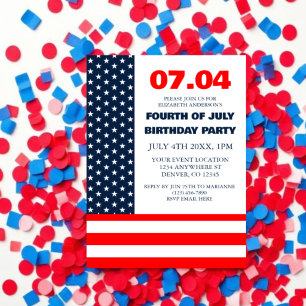 Stars & Stripes Flag 4th Of July Birthday Invitation