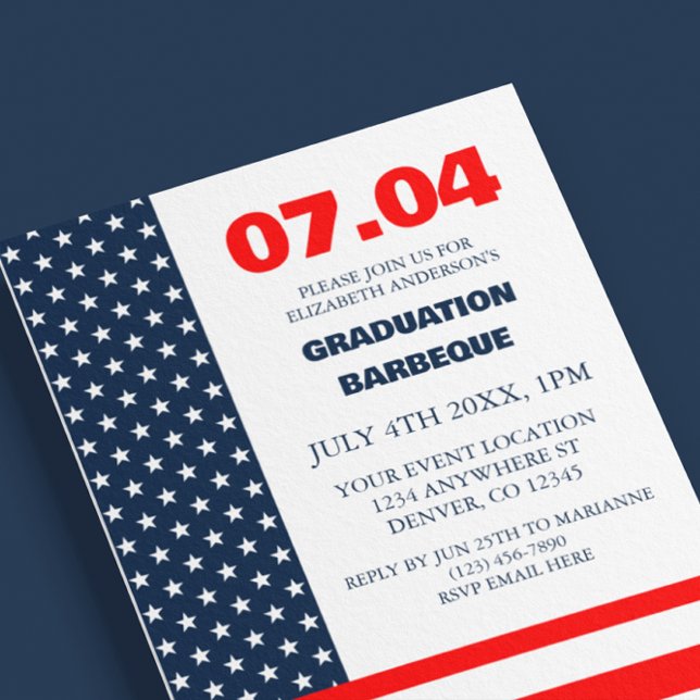 Stars & Stripes Flag 4th Of July Graduation BBQ Invitation (Creator Uploaded)