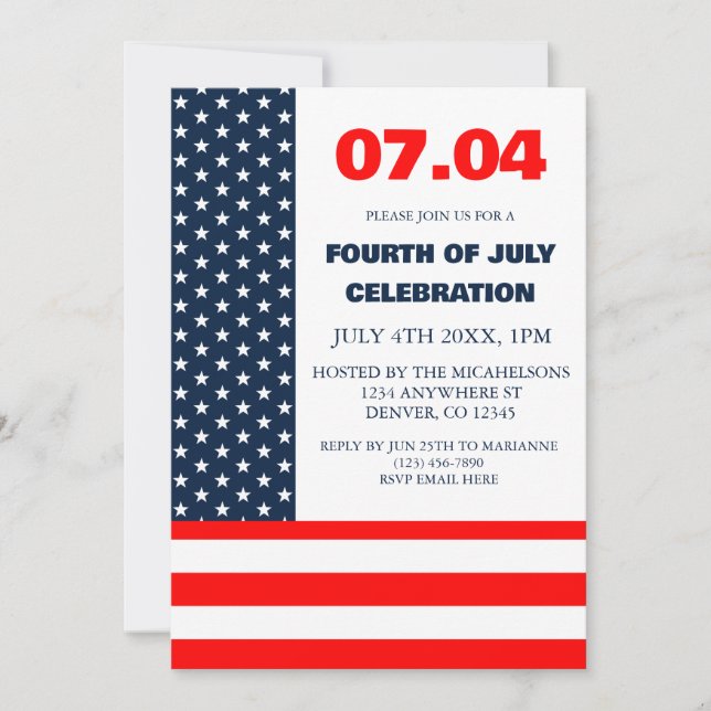 Stars & Stripes Flag 4th Of July Invitation (Front)