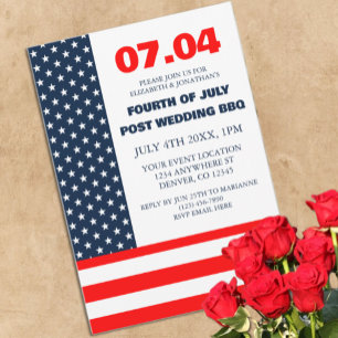 Stars & Stripes Flag 4th Of July Post Wedding BBQ Invitation