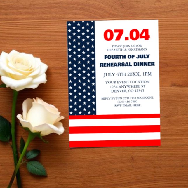 Stars & Stripes Flag 4th Of July Rehearsal Dinner Invitation (Creator Uploaded)