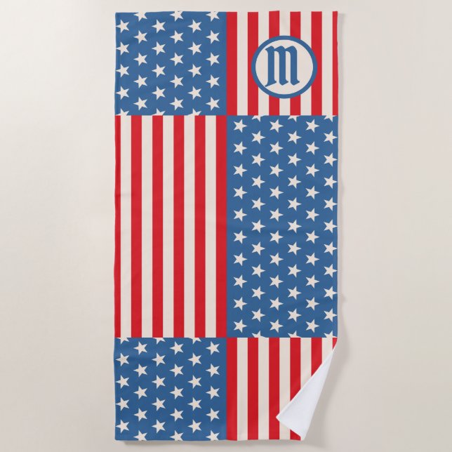 Stars & Stripes Flag Patriotic Beach Towel (Front)