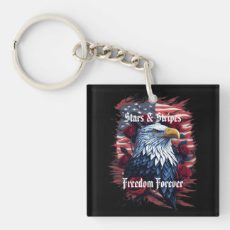 Stars Stripes Freedom Forever Eagle American Flag Key Ring