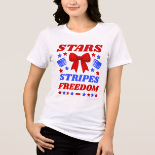 Stars Stripes & Freedom Red Gingham Bow Tri-Blend Shirt