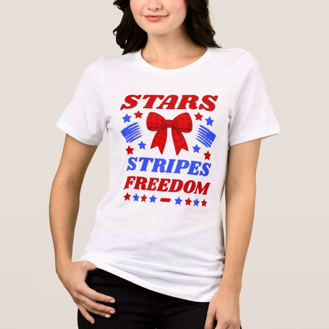 Stars Stripes & Freedom Red Gingham Bow Tri-Blend Shirt (Front)
