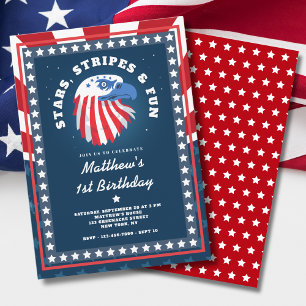 Stars Stripes & Fun All American 1st Birthday Invitation