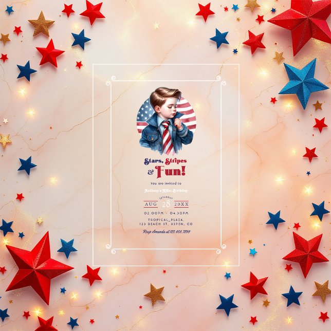Stars, Stripes & Fun Patriotic Boy Birthday Party Acrylic Invitations (Stars, Stripes & Fun Patriotic Boy Birthday Party Acrylic Invitation)