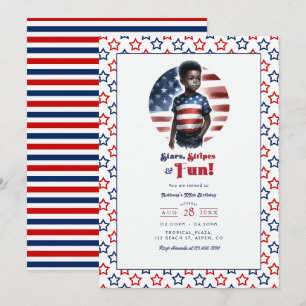 Stars, Stripes & Fun Patriotic Boy Birthday Party Invitation