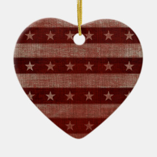 Stars & Stripes Heart Ceramic Christmas Ornament