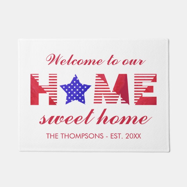 Stars & Stripes Home Sweet Home Family Name Doormat (Front)