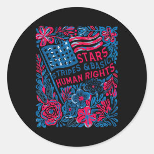 Stars Stripes Human Rights 4th Of July Floral Amer Classic Round Sticker