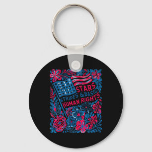 Stars Stripes Human Rights 4th Of July Floral Amer Key Ring