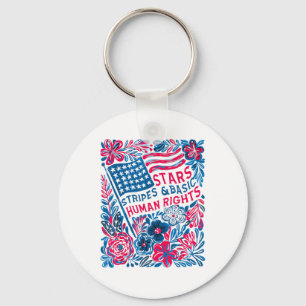 Stars Stripes Human Rights 4th Of July Floral Amer Key Ring
