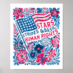 Stars Stripes Human Rights 4th Of July Floral Amer Poster