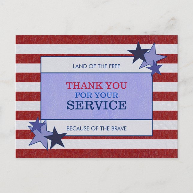 Stars Stripes Leather Patriotic Veteran Thank You Postcard (Front)