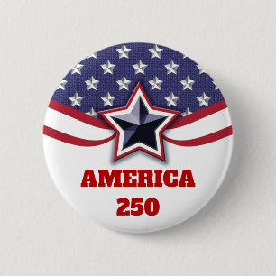 Stars Stripes Patriotic America 250 Design 6 Cm Round Badge