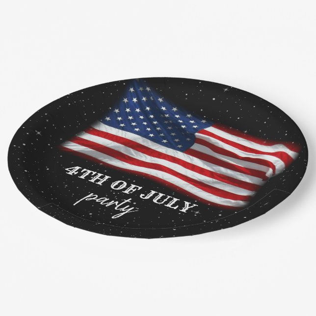 Stars Stripes Patriotic American Flag 4th of July Paper Plate (Angled)