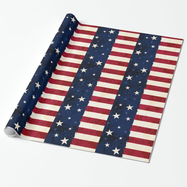 Stars & Stripes Patriotic Pattern Wrapping Paper (Unrolled)
