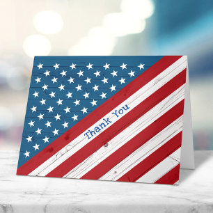 Stars & Stripes Patriotic USA Rustic American Flag Thank You Card