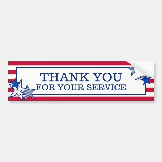 Stars Stripes Patriotic Veteran Service Thank You Bumper Sticker (Front)