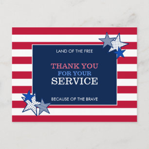 Stars Stripes Patriotic Veteran Service Thank You  Postcard