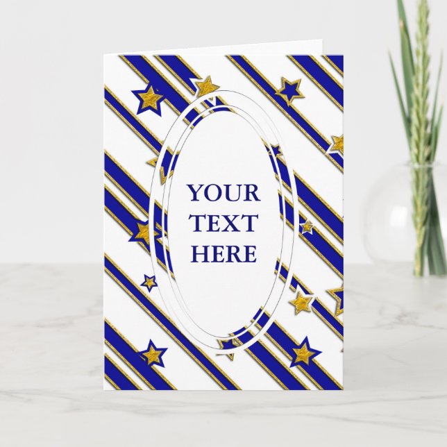 Stars & Stripes Pattern gold blue + your ideas Holiday Card (Front)