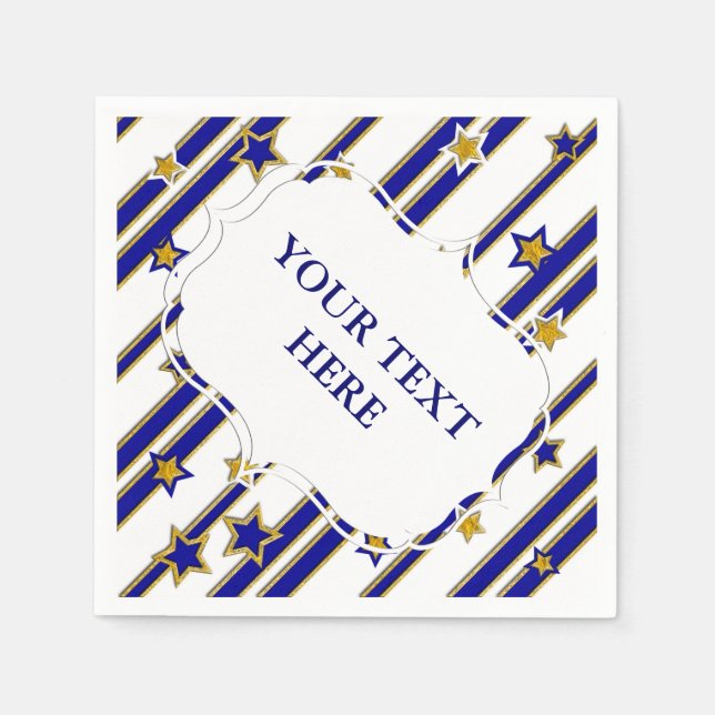 Stars & Stripes Pattern gold blue + your ideas Napkin (Front)