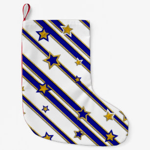 Stars & Stripes Pattern gold blue + your ideas Small Christmas Stocking