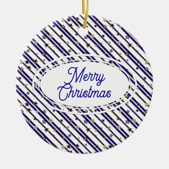 Stars & Stripes PATTERN gold red or blue Ceramic Tree Decoration (Front)