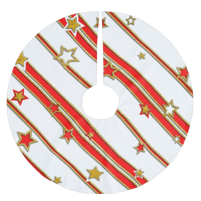 Stars & Stripes Pattern gold red+ your ideas Brushed Polyester Tree Skirt (Front)