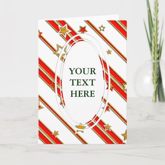 Stars & Stripes Pattern gold red+ your ideas Holiday Card (Front)