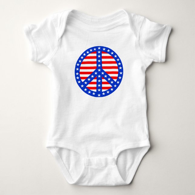 Stars & Stripes Peace Sign Baby Bodysuit (Front)