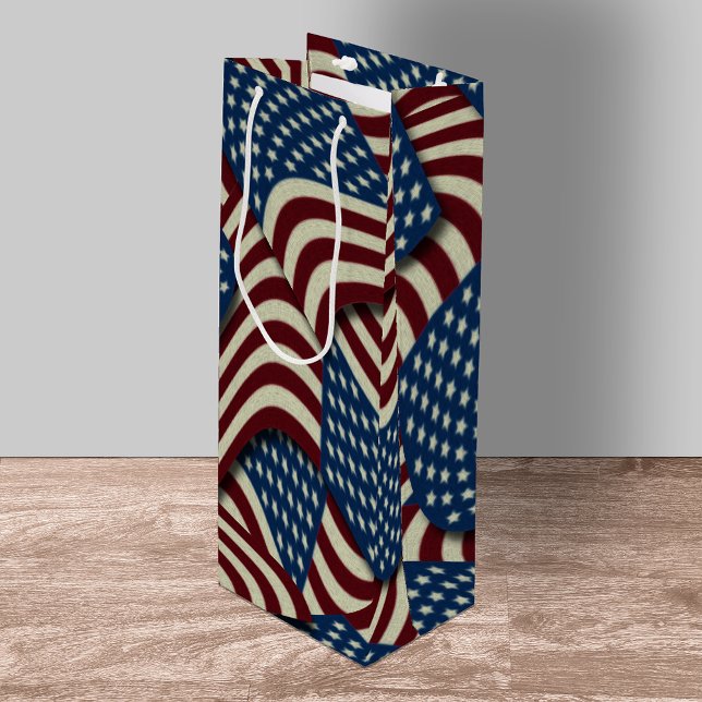 Stars & Stripes Red Blue USA American Flags Wine Gift Bag (Creator Uploaded)