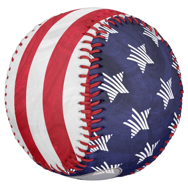 stars stripes red white and blue monogram USA flag Softball (Angled)