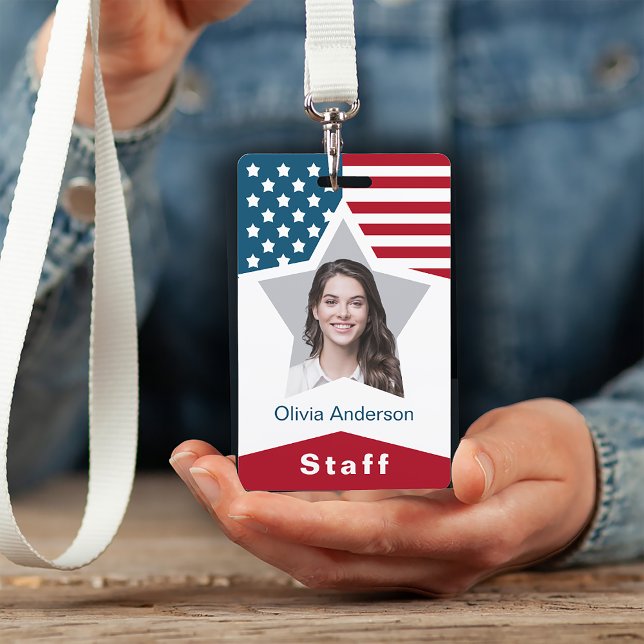 Stars Stripes Red White Blue Staff Photo ID Badge (Creator Uploaded)