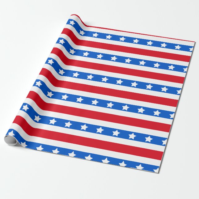 Stars & Stripes | Red White Blue Wrapping Paper (Unrolled)