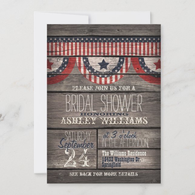 Stars & Stripes; Rustic Wood Bridal Shower Invitation (Front)