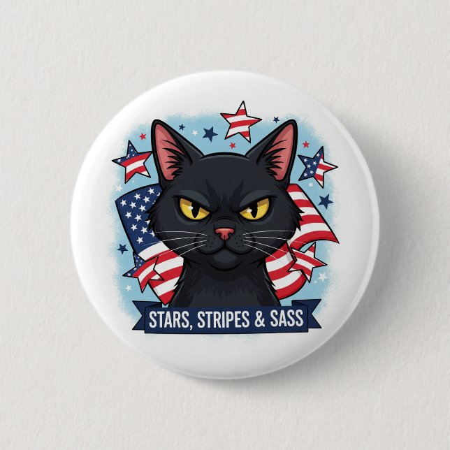 Stars, Stripes & Sass – Patriotic Cat Button (Front)