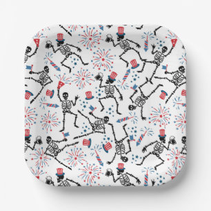 Stars, Stripes & Skeletons—Patriotic Party Vibes Paper Plate