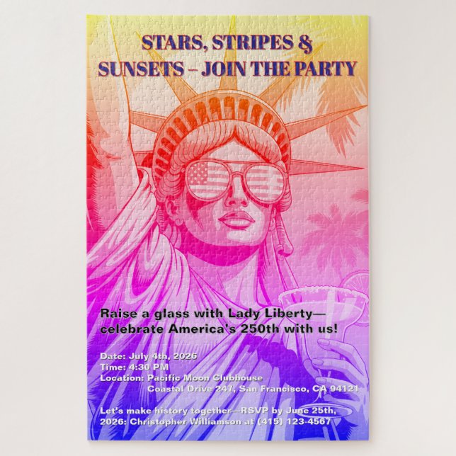 Stars, Stripes & Sunsets Lady Liberty 250th Party Jigsaw Puzzle (Vertical)
