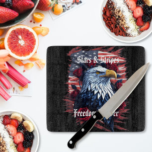 Stars & Stripes USA Flag Bald Eagle & Roses Cutting Board