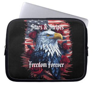 Stars & Stripes USA Flag Bald Eagle with Roses Laptop Sleeve